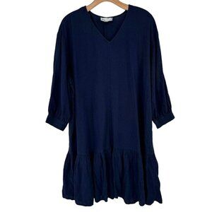 Nordstrom Rack Womens Navy Blue mini Dress tunic Size L large linen  V Neck